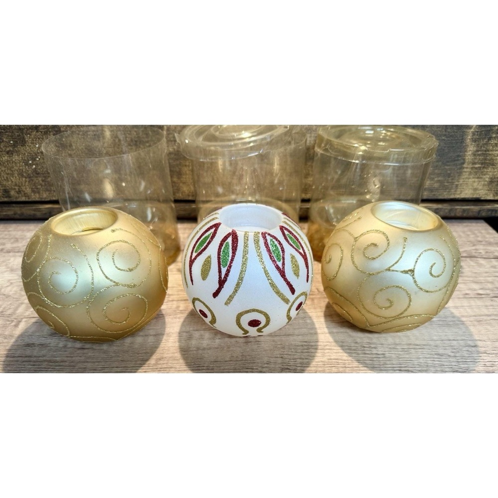 Bombay Company Glass Tealight Holders Holiday Glitter Swirl Set of 3 Candle